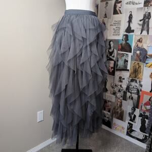 Tiered Ruffle Tulle Maxi Skirt Gothic
